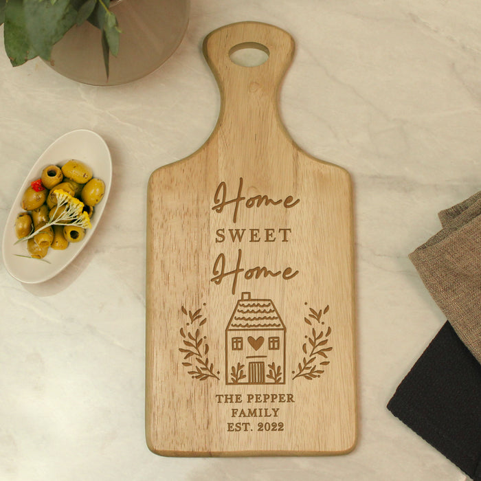 Personalised Home Sweet Home Wooden Paddle Chopping Board