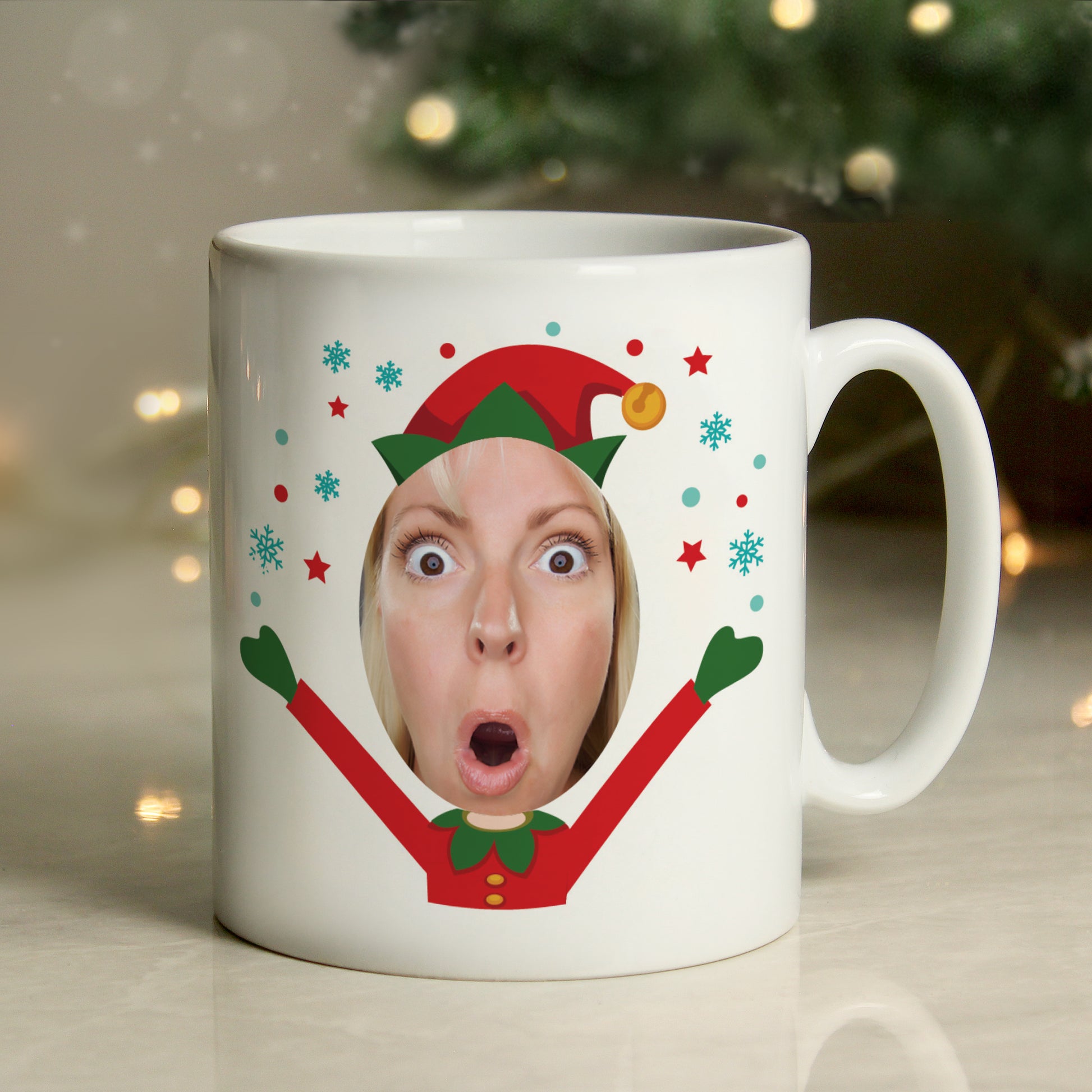 Personalised Photo Upload Christmas Elf Mug