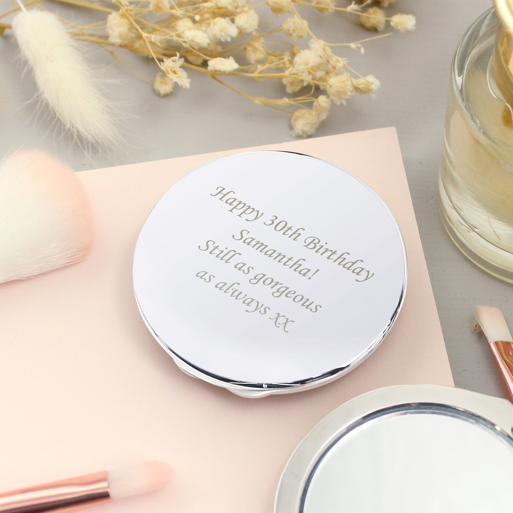 Personalised Silver Round Compact Mirror