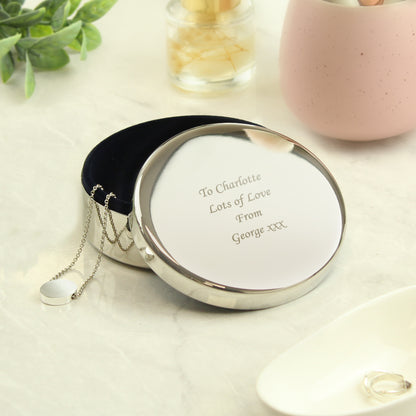 Personalised Round Silver Lined Trinket Box