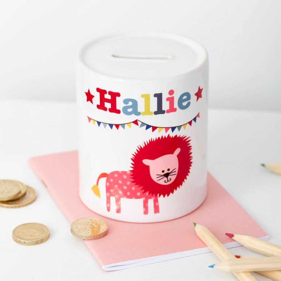 Personalised Circus Lion Money Box