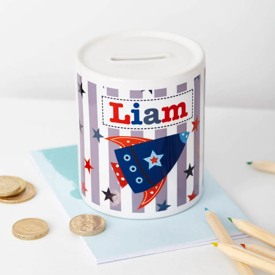 Personalised Space Rocket Money Box