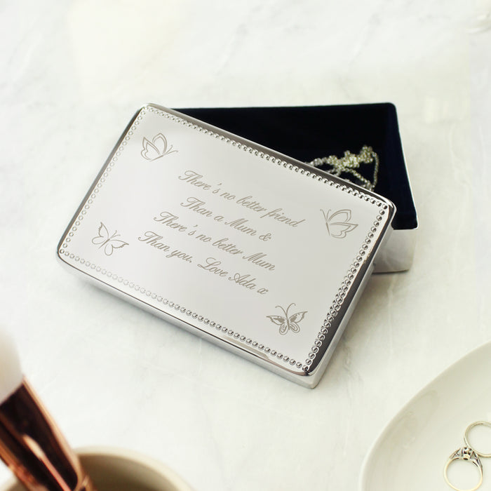 Personalised Butterfly Design Rectangular Lined Jewellery Box