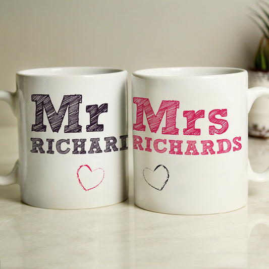 Personalised Mr & Mrs Wedding Mug Set