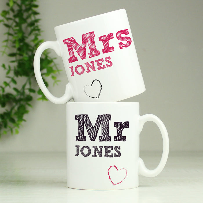 Personalised Mr & Mrs Wedding Mug Set