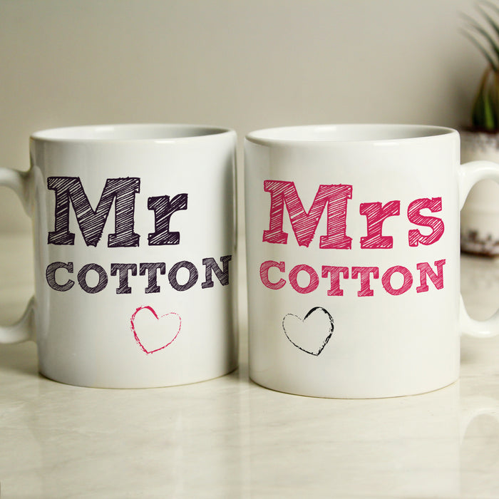 Personalised Mr & Mrs Wedding Mug Set