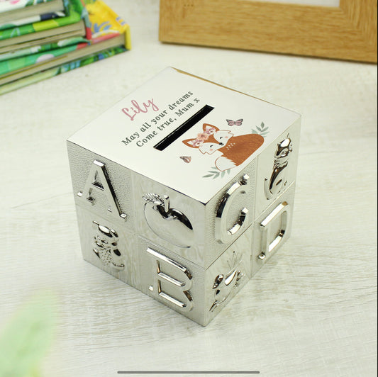 Personalised Woodland Fox ABC Money Box