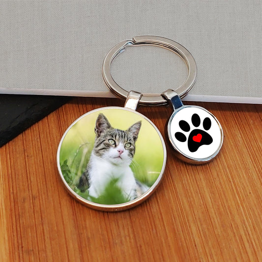 Cat Photo Upload Keyring With Pawprint Charm