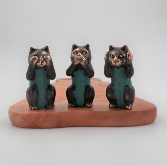 See No, Hear No, Speak No Evil  Brass Cats Ornament - Set of 3