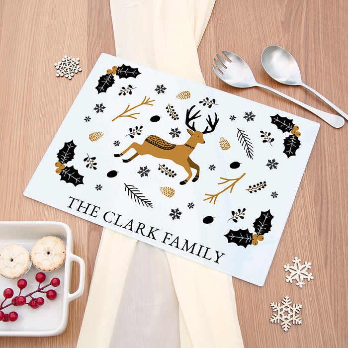 Personalised Nordic Woodland Family Christmas Glass Worktop Saver