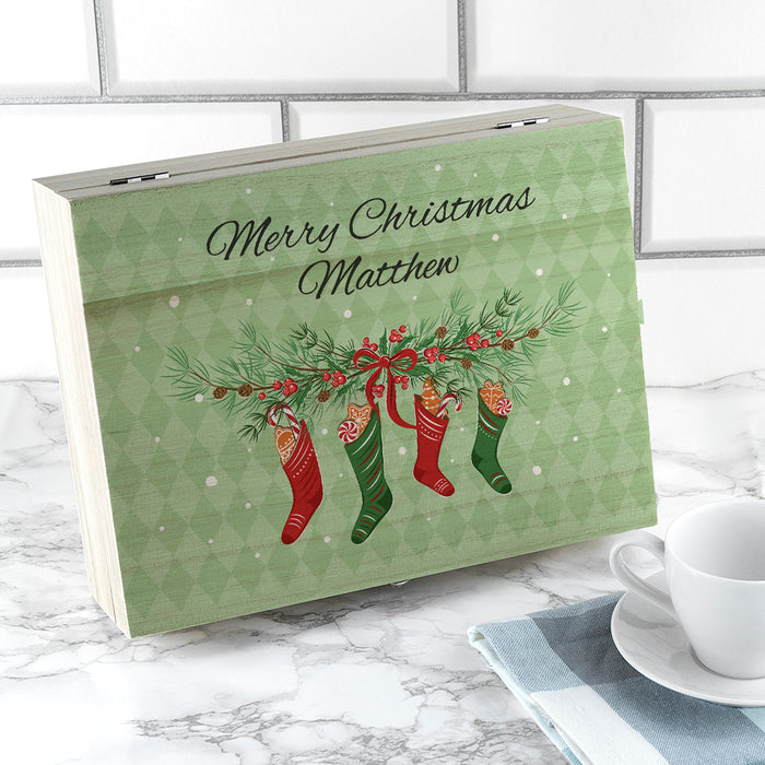 Personalised Christmas Stockings Pukka Tea & Wooden Box