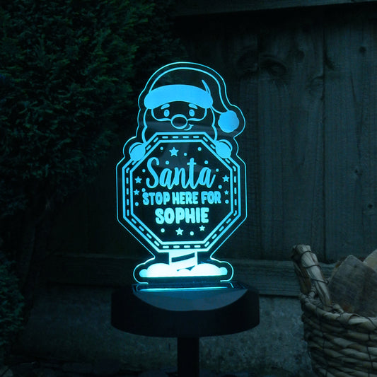 Personalised Santa Stop Here Sign Outdoor LED Solar Light