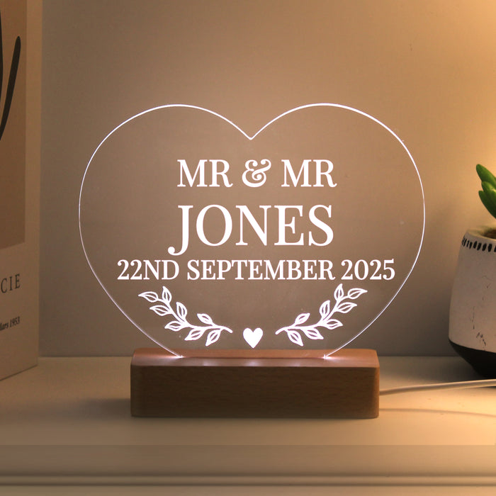 Personalised Wedding Heart LED Light