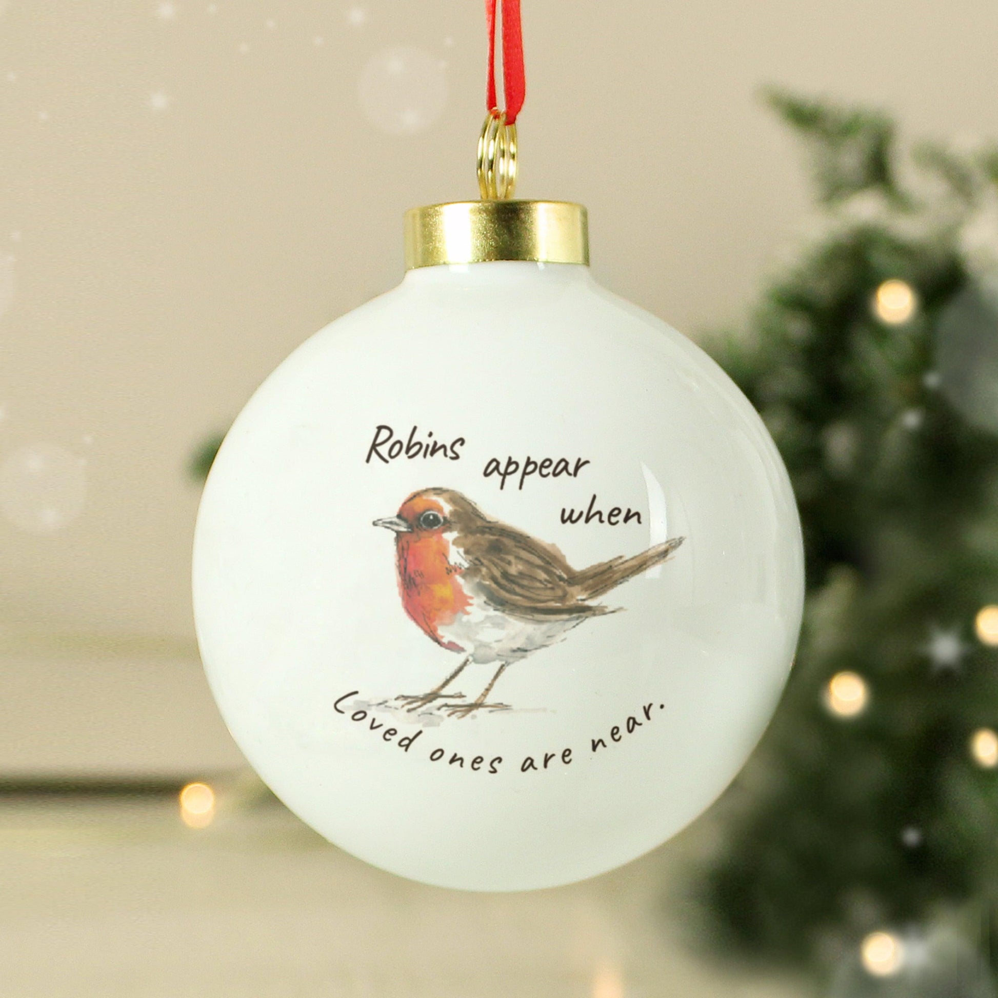 Personalised Robin In Memory Memorial Christmas Bauble