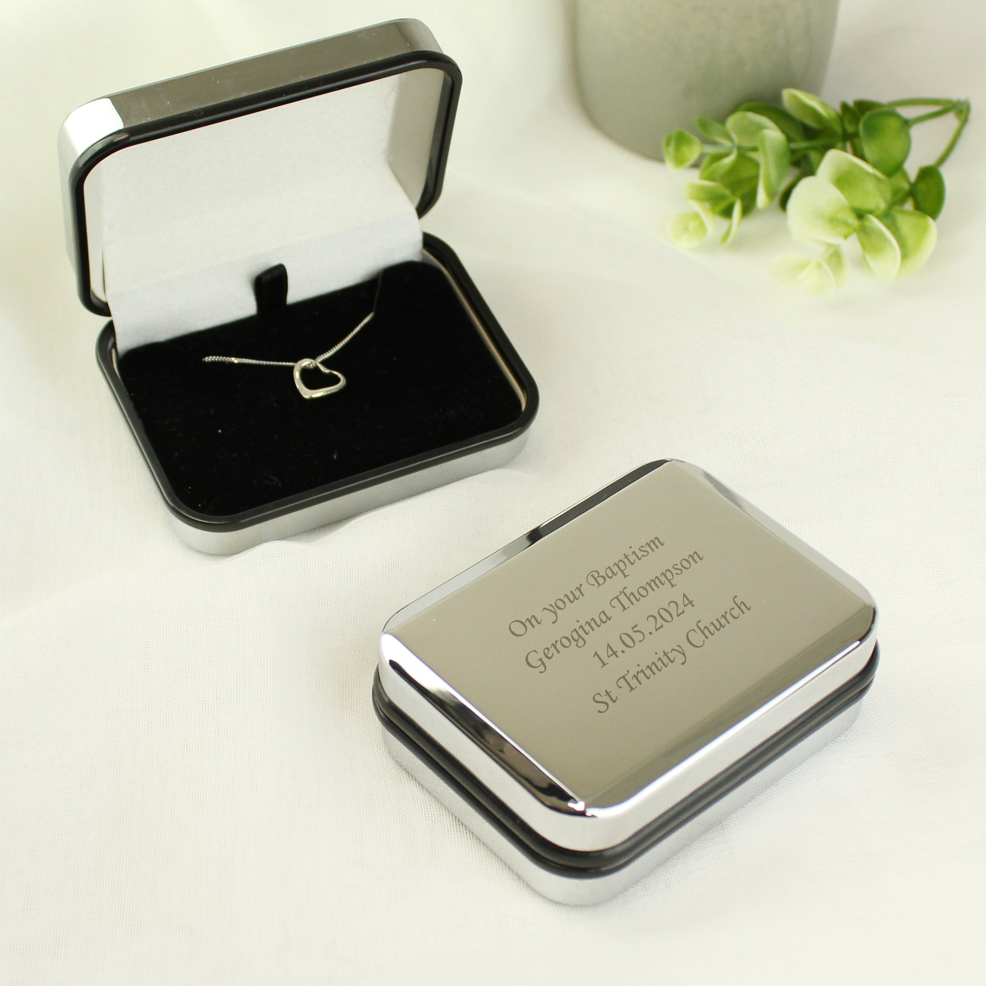 Sterling Silver Heart Necklace With Personalised Engraved Box