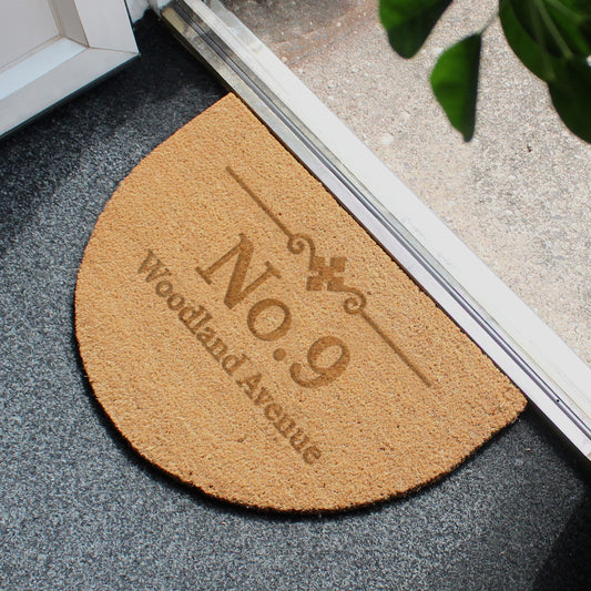 Personalised Ornate Half Moon Indoor Coir Doormat