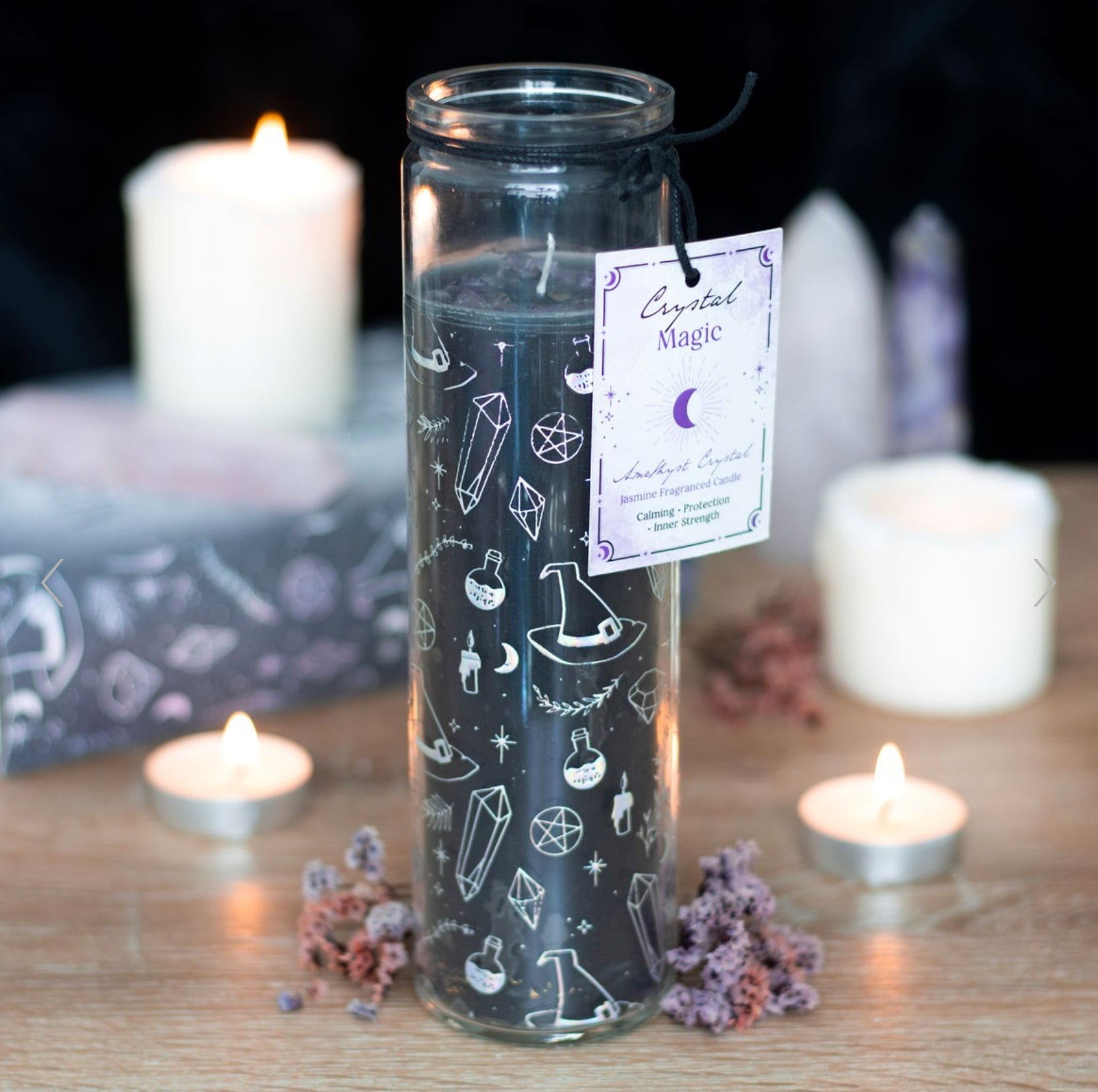 Crystal Witch Jasmine Tube Candle with Amethyst Chips