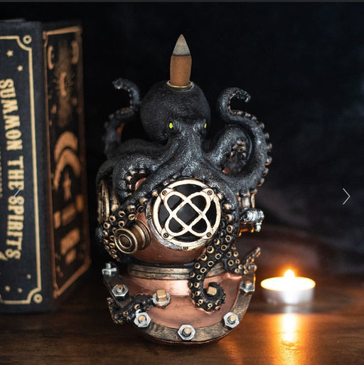 Gothic Kraken Octopus on Diver's Helmet Backflow Incense Burner