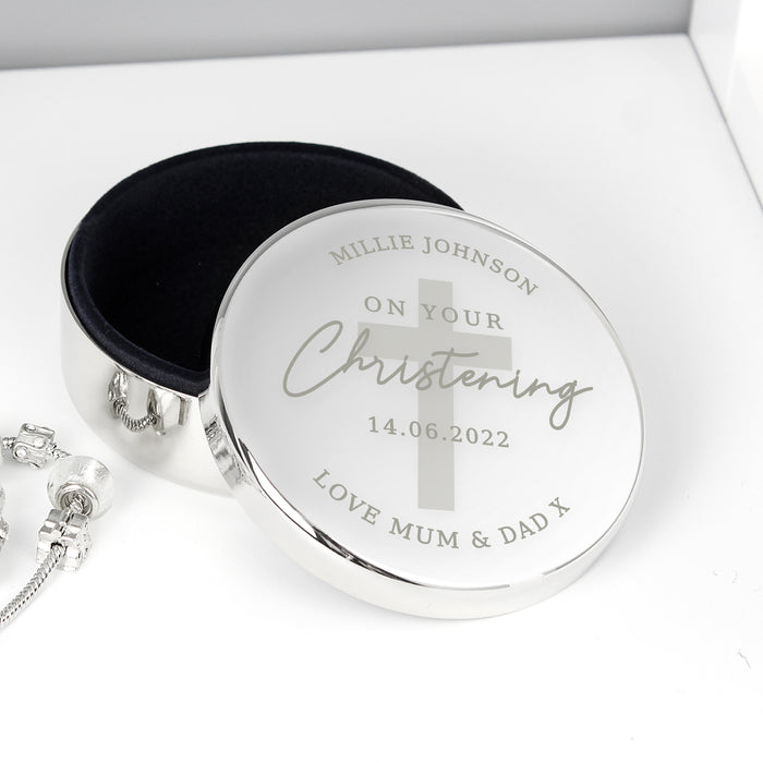 Personalised On Your Christening Round Trinket Box - Keepsake Gift