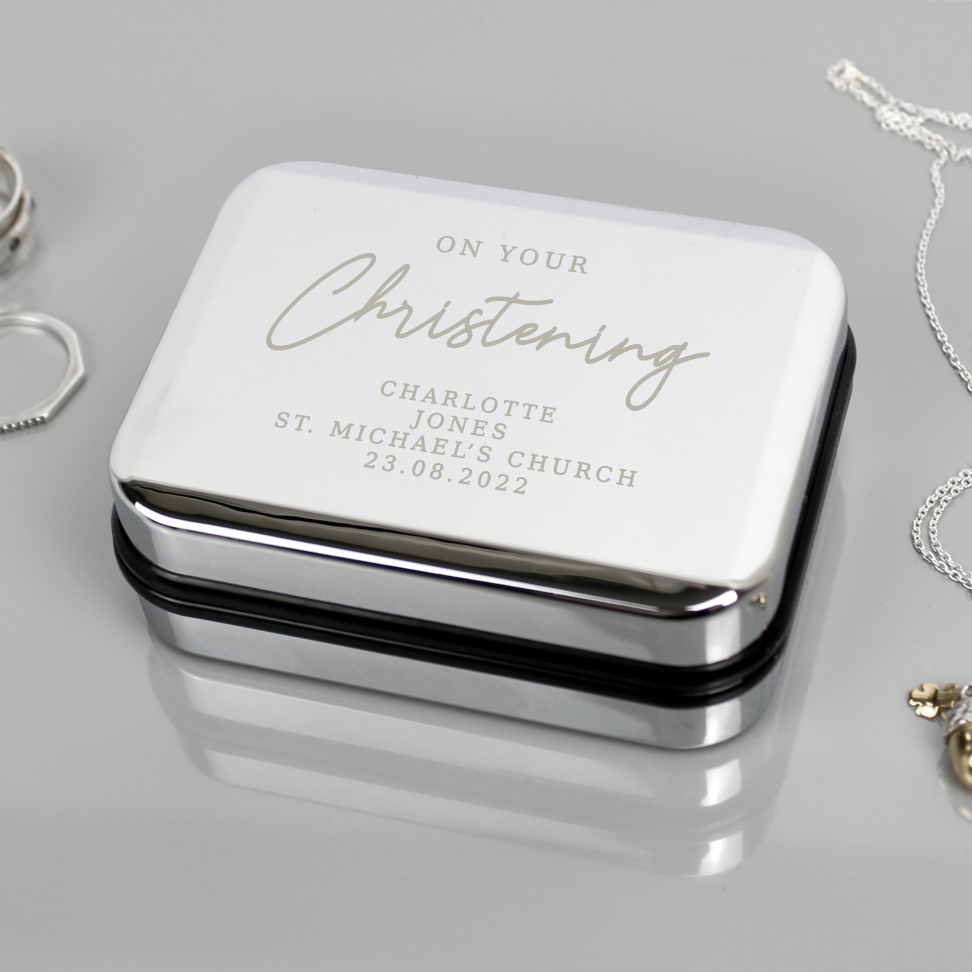 Personalised Christening Trinket Box For Necklace