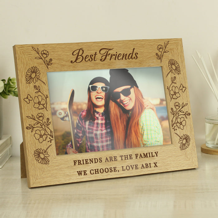 Personalised Best Friends Wild Flowers 6x4 Oak Finish Photo Frame