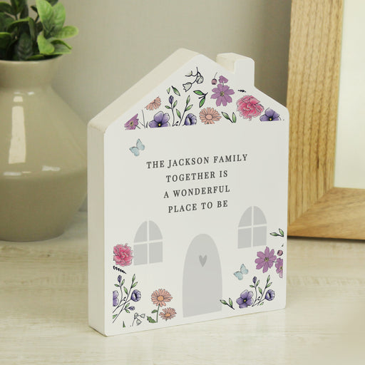 Personalised Wild Flowers New Home Wooden House Ornament