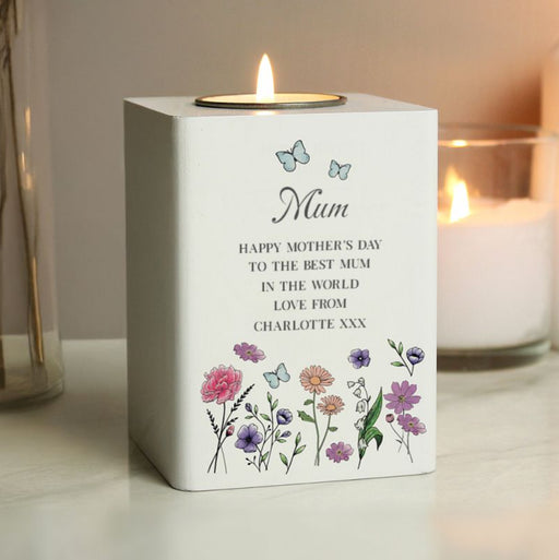 Personalised Mum Wild Flowers Tealight Holder