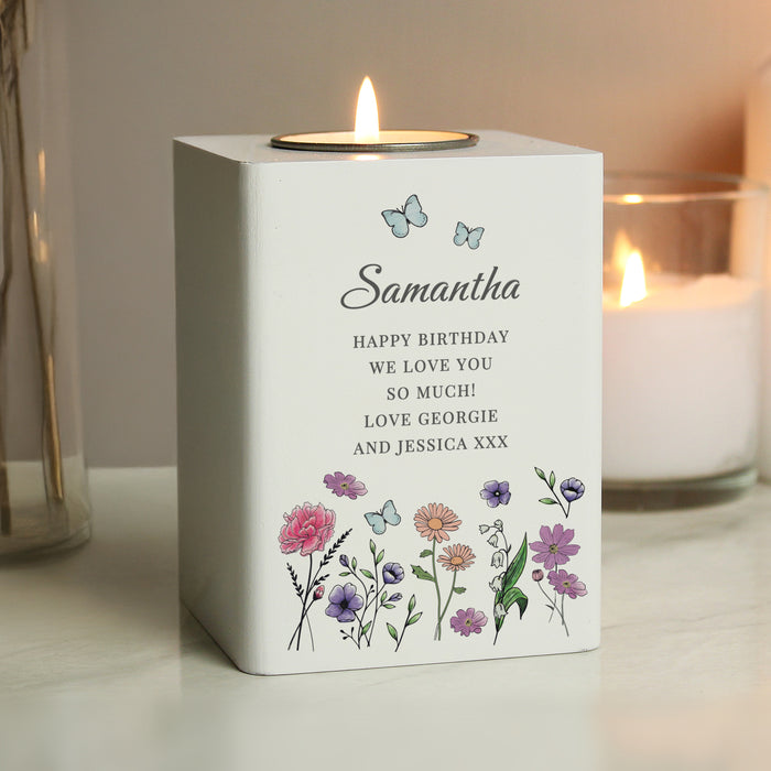 Personalised Friend Wild Flowers Tealight Holder