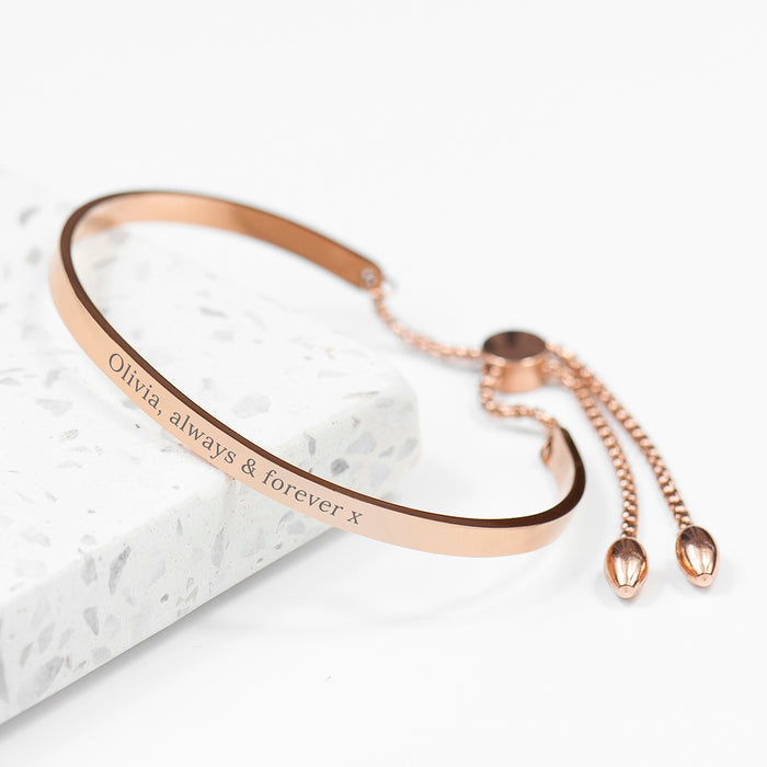 Engraved Women’s Rose Gold Affirmation Bangle Bracelet