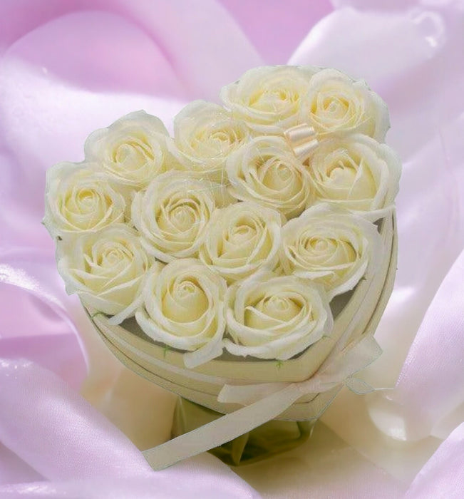 13 Cream Roses Heart Soap Flower Gift Bouquet