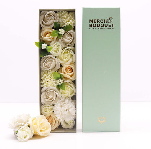 Wedding Blessings White & Ivory Exquisite Soap Flower Bouquet Long Gift Box