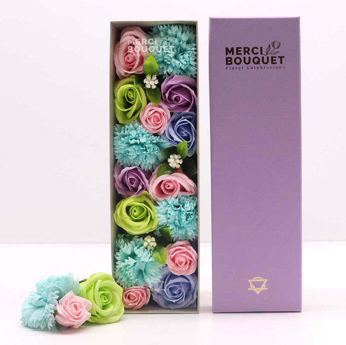 Baby Blessings Blues Exquisite Soap Flower Bouquet Long Gift Box