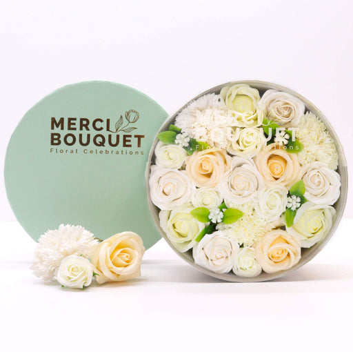 Wedding Blessings White & Ivory Soap Flower Bouquet Round Gift Box