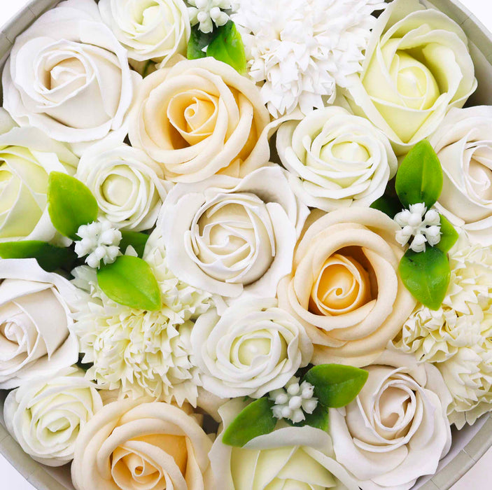 Wedding Blessings White & Ivory Soap Flower Bouquet Round Gift Box