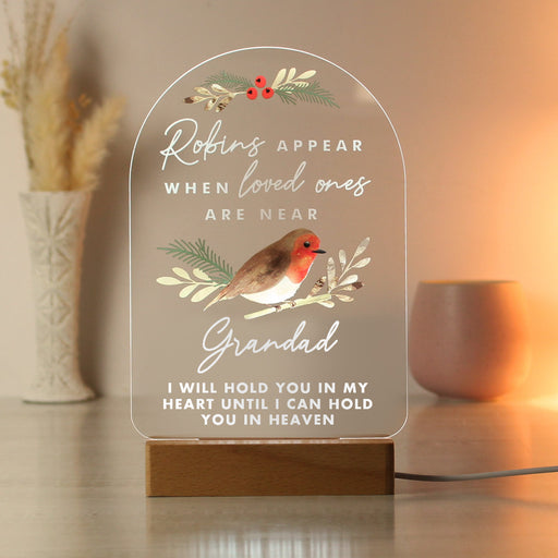 Personalised Robins Appear Memorial Wooden Based LED Light Decoration 