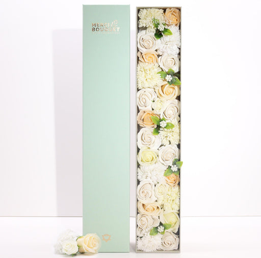 Wedding Blessings White & Ivory Soap Flowers Bouquet Extra Long Gift Box