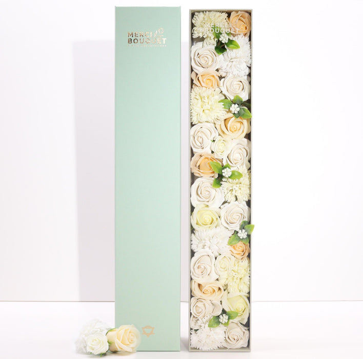 Wedding Blessings White & Ivory Soap Flowers Bouquet Extra Long Gift Box