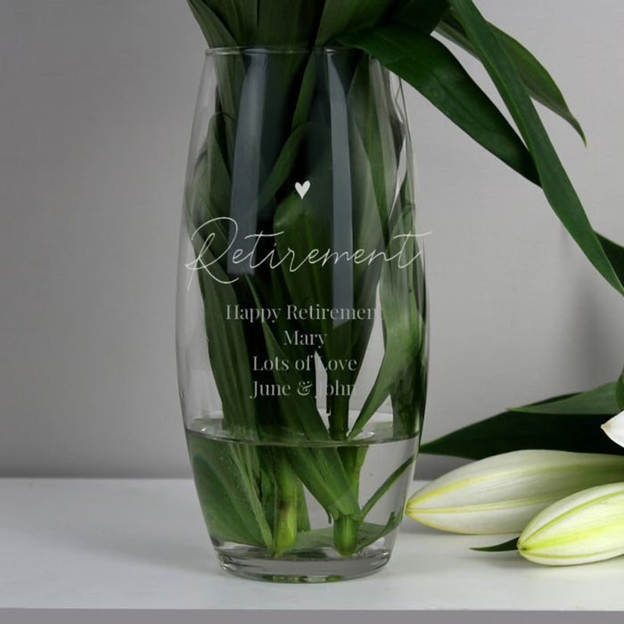 Personalised Happy Retirement Bullet Glass Vase