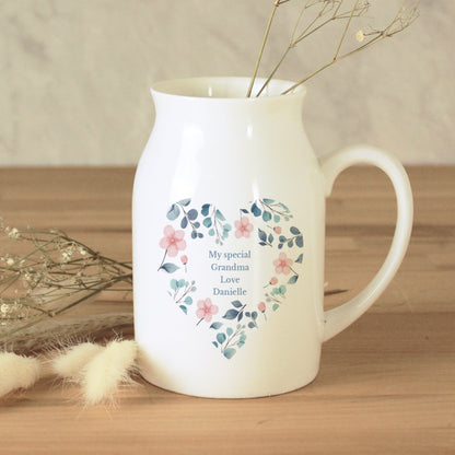 Personalised Floral Heart Flower Jug Vase