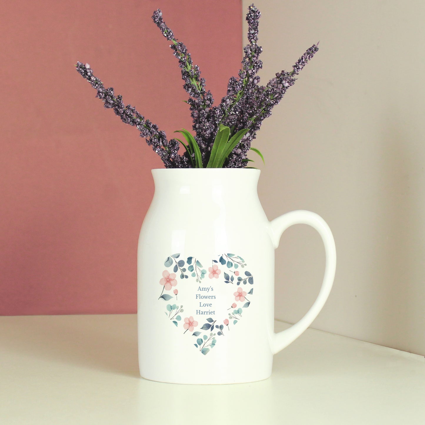 Personalised Floral Heart Flower Jug Vase