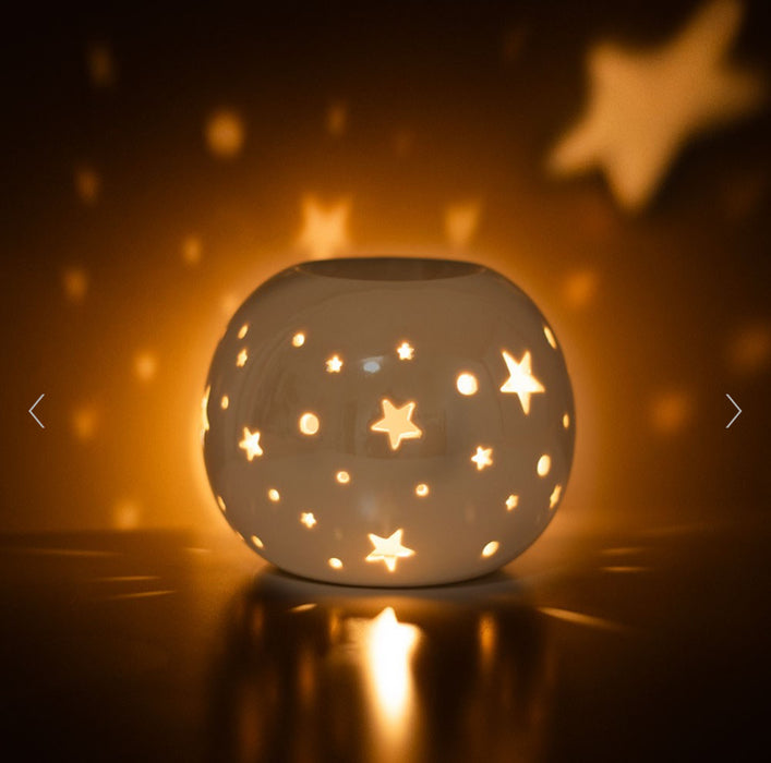 White Iridescent Star Oil Burner and Wax Warmer