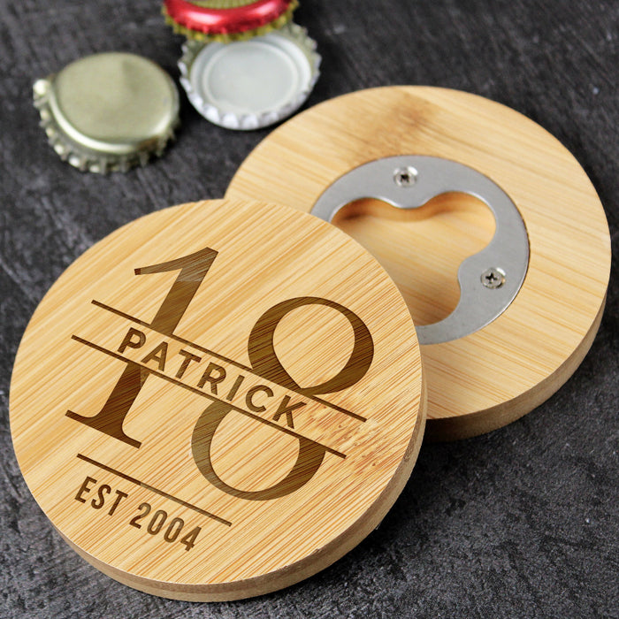 Personalised 18th Birthday Bamboo Bottle Opener Coaster