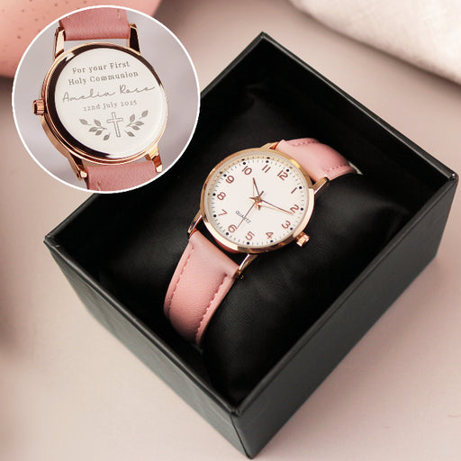 Engraved Holy Communion Pink Watch