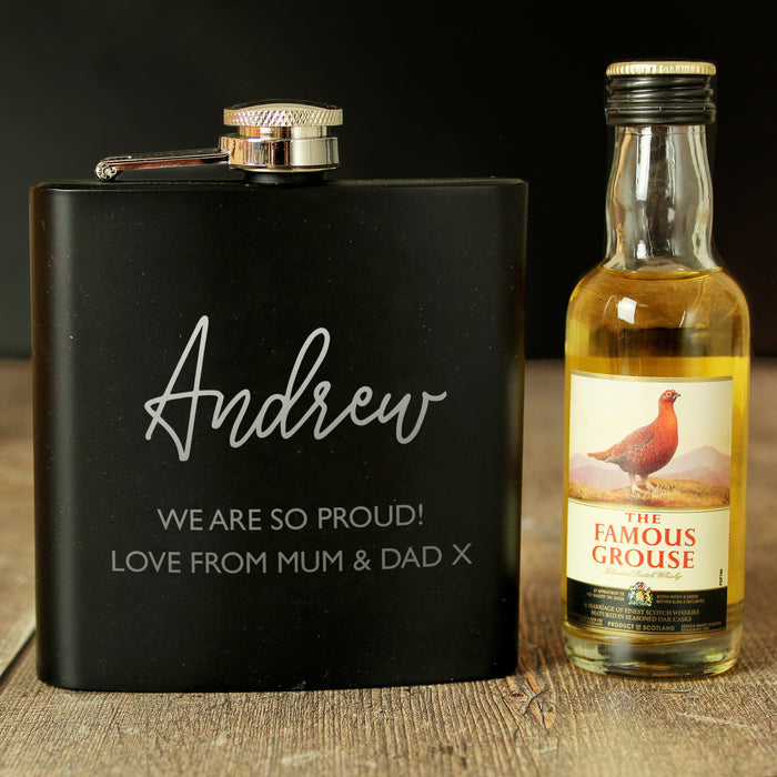 Personalised Free Text Hip Flask and Whisky Miniature Gift Set