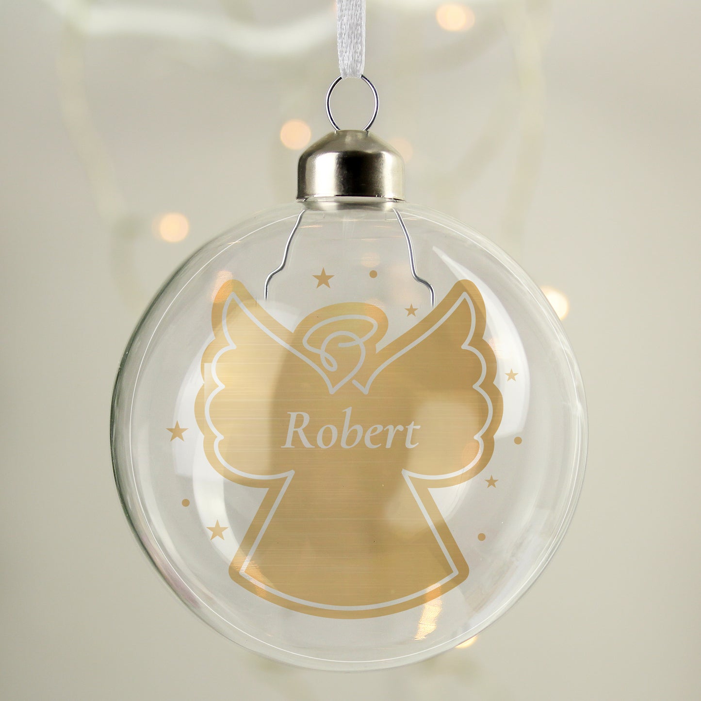 Personalised Gold Angel Name Christmas Memorial Glass Bauble