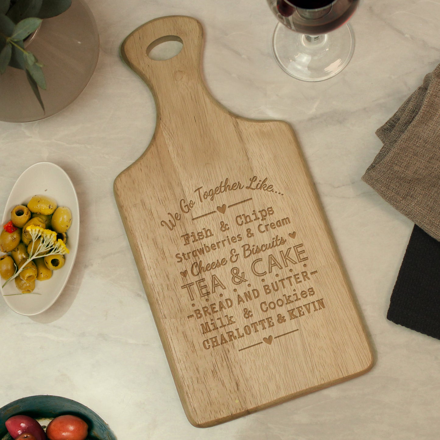 Personalised We Go Together Like Wooden Paddle Chopping Board