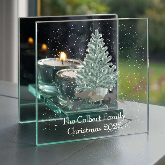 Personalised A Winter's Night Christmas Mirrored Glass Tea Light Holder