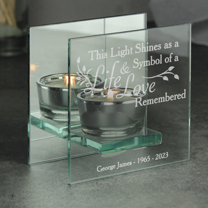 Personalised Life & Love Memorial Mirrored Glass Tea Light Holder