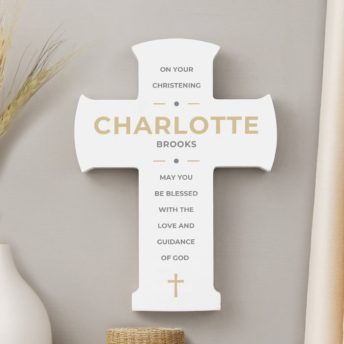 Personalised Christening Wooden Cross Ornament