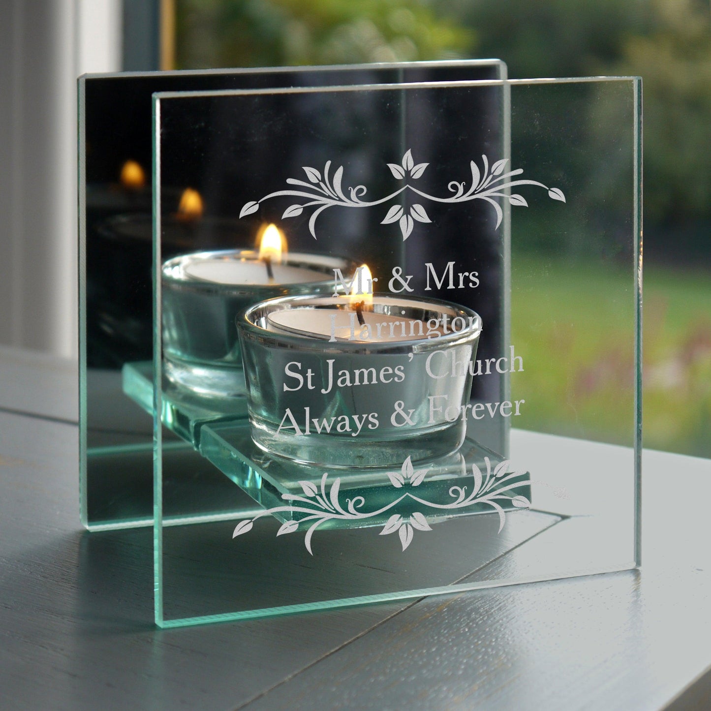 Personalised Sentiments Mirrored Glass Tea Light Holder